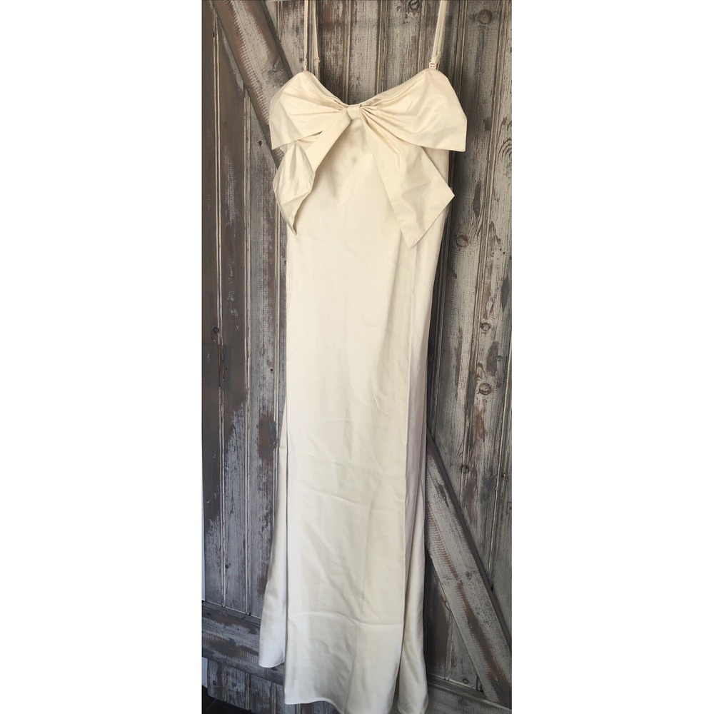 A New Day Dress Cream Maxi Bow Formal Strap Sleeveless Wedding Engaged Large NEW